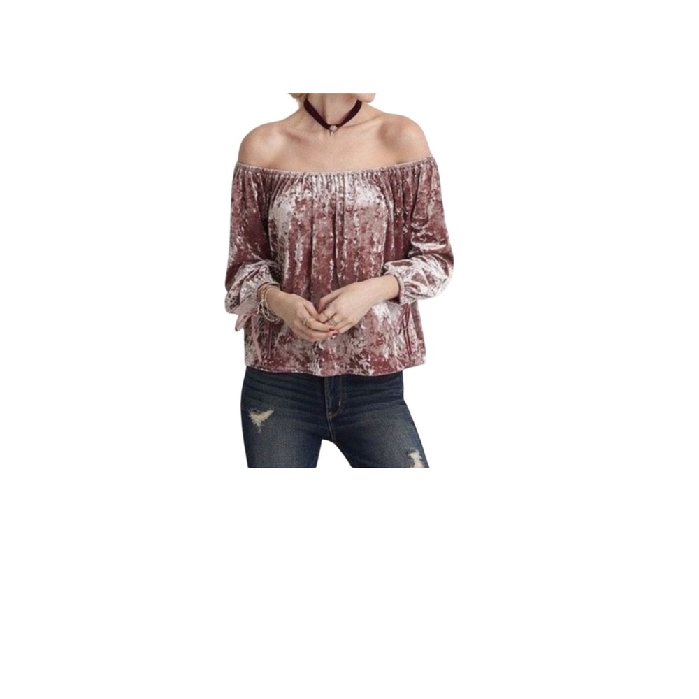 American Eagle Mauve Crushed Velvet Off Shoulder Top Long sz M Whimisgoth Fairy